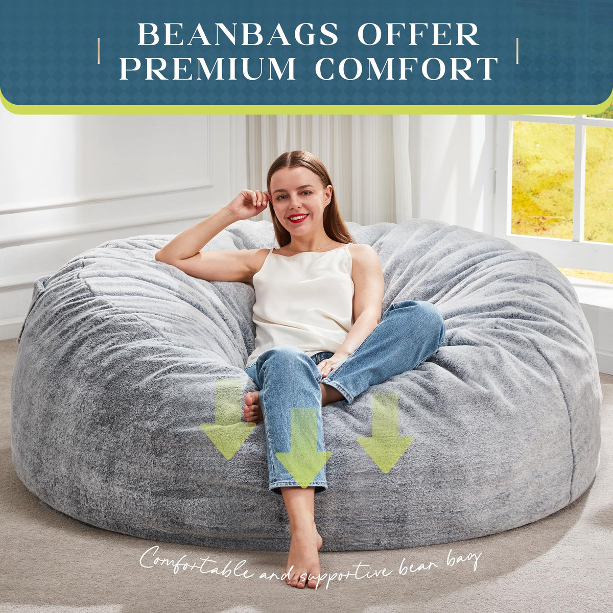 Hobestluk Bean Bag Chair for Adult Giant Beanbag with Filler Grey 5FT