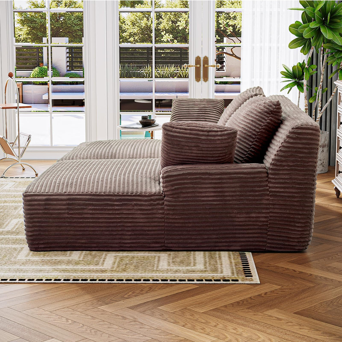 Forrise Oversized Chaise Lounge Chair Indoor, Corduroy Upholstered Boneless Sofa Bed, Deep Seat Sleeper Couch Reading Chairs, Cloud Sofas for Living Room, No Assembly Required (Brown, Double Size)
