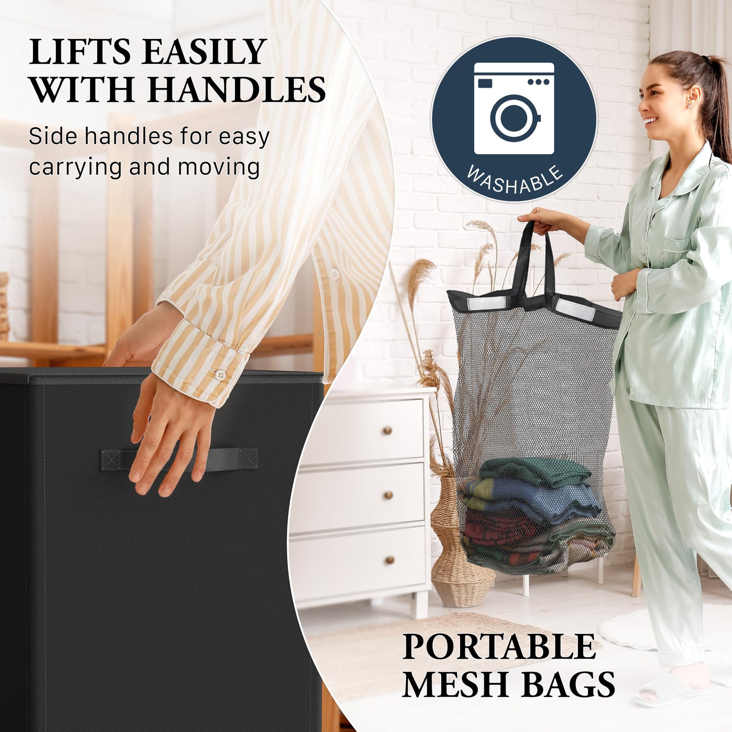 Simple Houseware Double Laundry Hamper with Lid & Removable Bags, Black