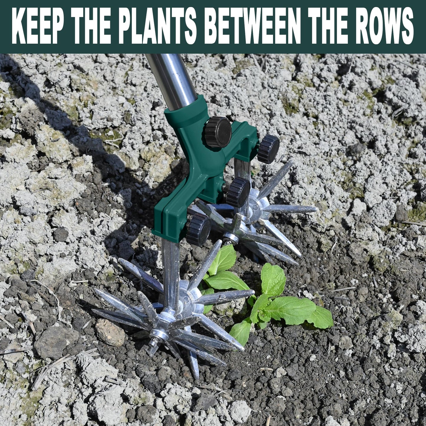 BARAYSTUS Rotary Cultivator Garden Rotary Tiller Adjustable Stainless Steel Poles Hand Tiller for Soil Mixing or Reseeding Grass Lawn Tiller Total Length 57 Inch