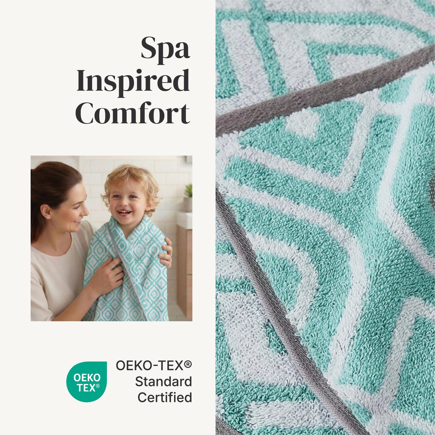 Modern Threads Classic Diamond 6-Piece 100% Cotton Towel Set – Yarn Dyed Jacquard – Includes 2 Bath Towels, 2 Hand Towels, 2 Washcloths – Absorbent, Quick Dry, Soft & Durable – Aqua