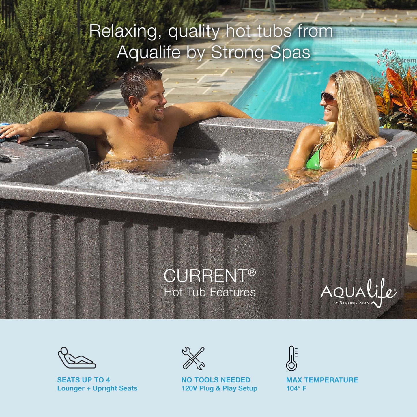 Aqualife Current Outdoor Hot Tub, Free Extras, Fits 4-Adults, Plug and Play Spa, Free Cover Included