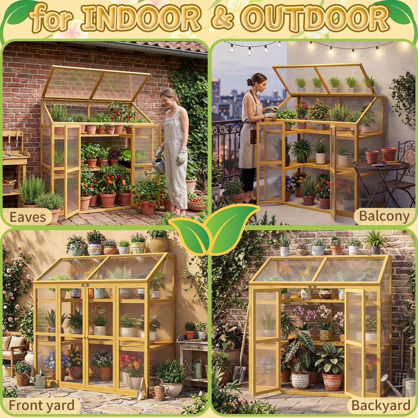 BKSFOAA Wooden Cold Frame Greenhouse with Transparent Flip-Top Roof, Solid Wood Greenhouse Cabinet, Garden Raised Flower Plants Shelf Protection for Outdoor Indoor, Natural