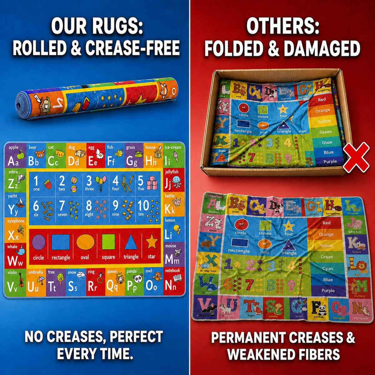 KC Cubs: Educational Rug: ABC Alphabet, Numbers & Shapes - 3x5' Playmat - Interactive Play, Activity Area Carpet, Bedroom-Classroom, Baby-Toddler-Kids