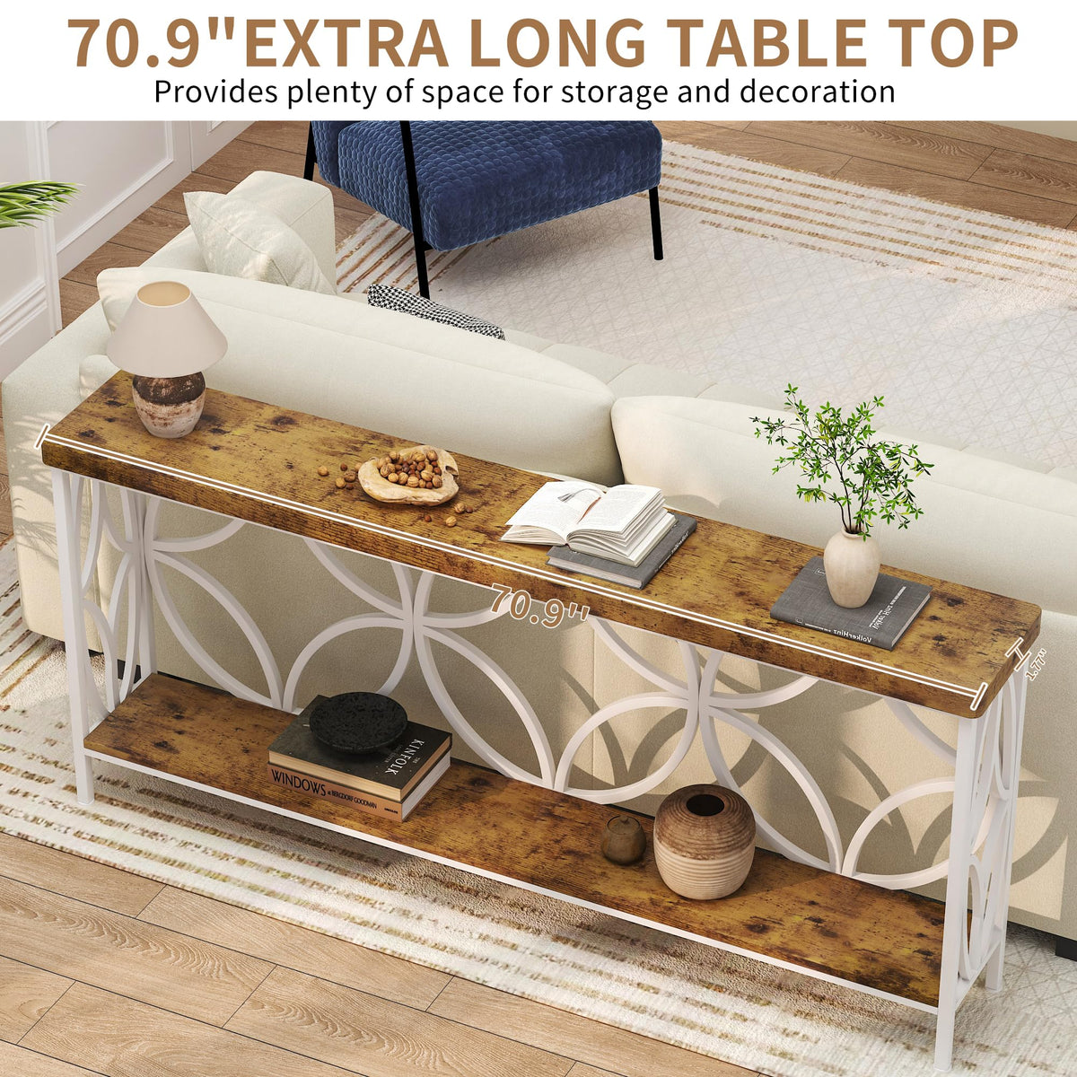 70.9 inch Extra Long Sofa Table, Industrial Console Table Behind Couch