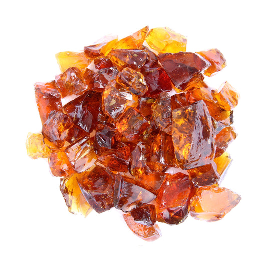 Hiland Fire Pit Glass in Amber, Extreme Temperature Rating, Good for Propane or Natural Gas Fire Pit Table, 10 lb, Recycled Fire Glass, 0.75"-1" Diameter