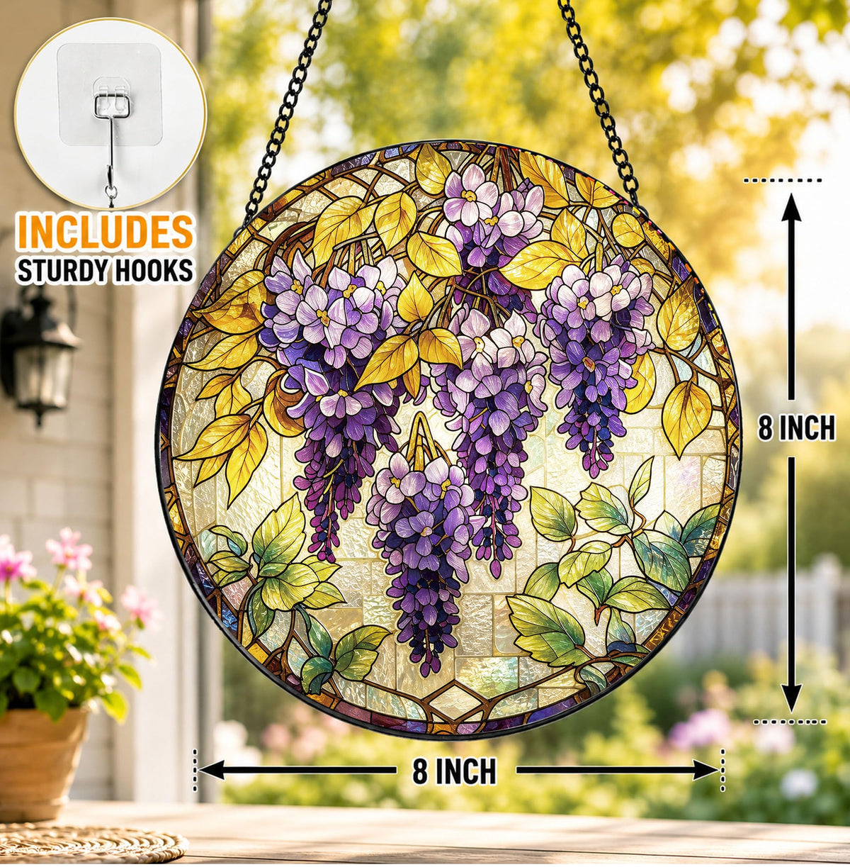 Wisteria Flower Stained Glass Window Hanging