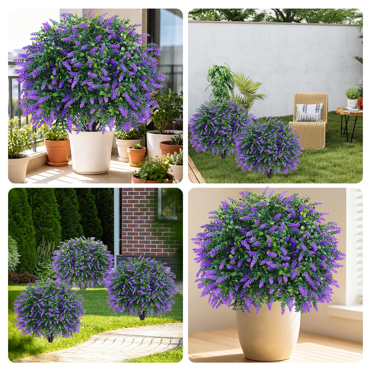 Artificial Boxwood Topiary Ball with Lavender, Set of 2 UV Resistant