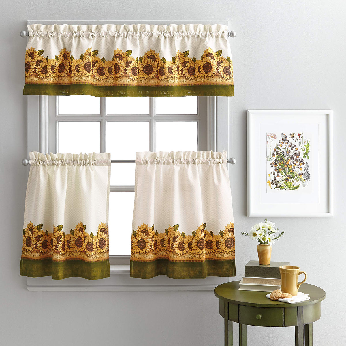 Curtainworks Sunflower Garden Tier & Valance Set, 56 x 36 Yellow, 3-Piece