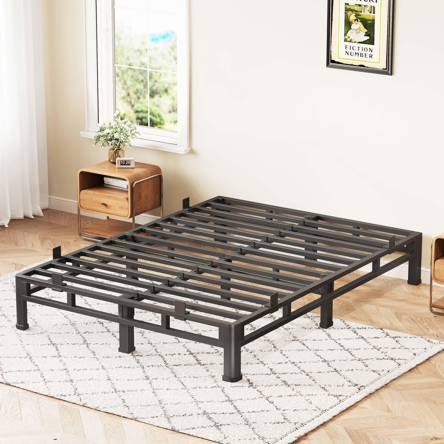 ROIL 7 Inch Full Size Bed Frame, Metal Bed Frame & Box Spring 2 in 1 Platform with Round Corner Legs, 4000LBS Double Layer Low Profile Metal Platform Mattress Baffles, Noise-Free Easy Assembly