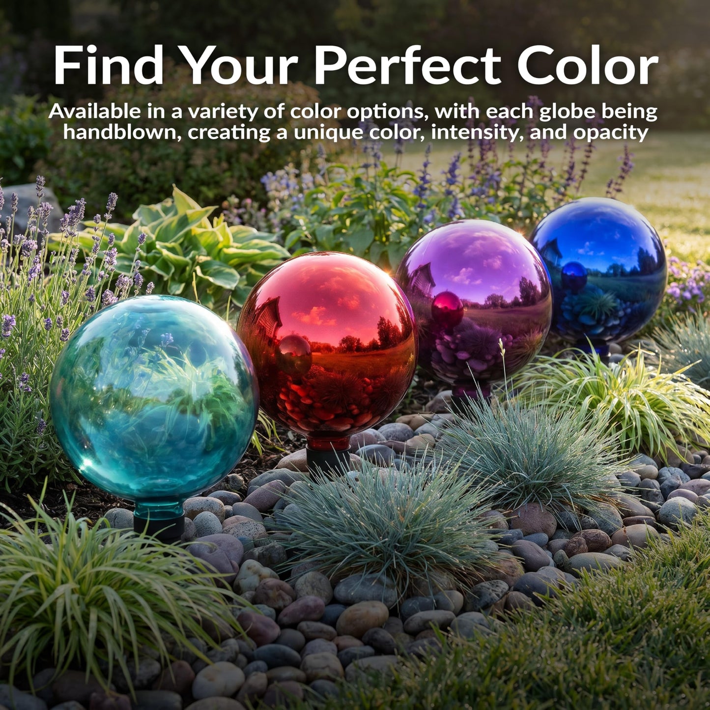 Sunnydaze 10-Inch Handblown Mirrored Glass Gazing Ball - Reflective Outdoor Garden Globe Sphere for Yard, Patio, Flower Bed, Walkway, and Landscape Decor - Blue Stainless Steel Finish