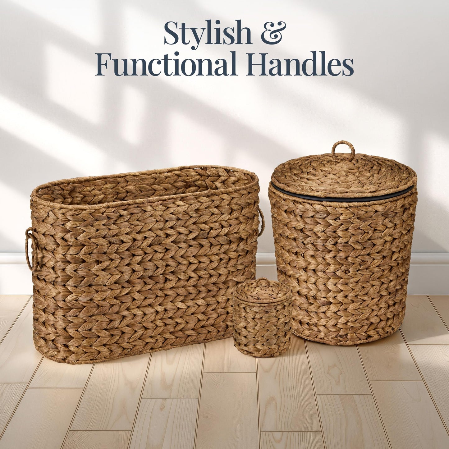 Best Choice Products 6PC Bathroom Accessories Set, Vanity Trays, qtip Canister, Square Tissue Box Cover, Small Wicker Trash Can, Toilet Paper Basket, Storage Organizer, Water Hyacinth - Chestnut
