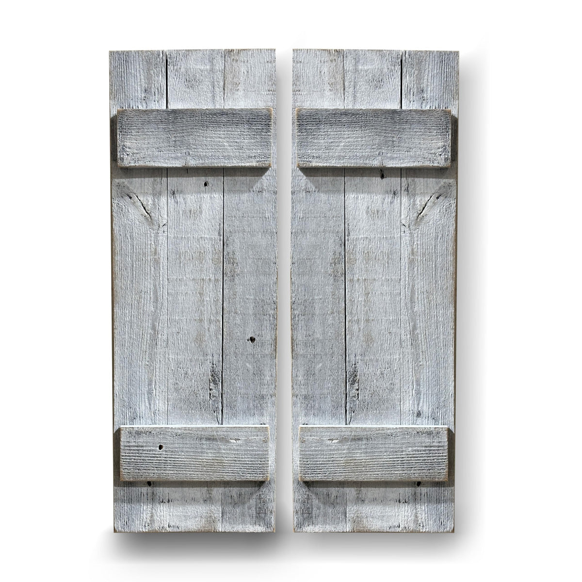 Rustic Shutters Made from 100% Reclaimed Weathered Wood | Set of 2 | Made in The USA | Perfect for Farmhouse Barnwood Style Decor - (11"x30") (White)