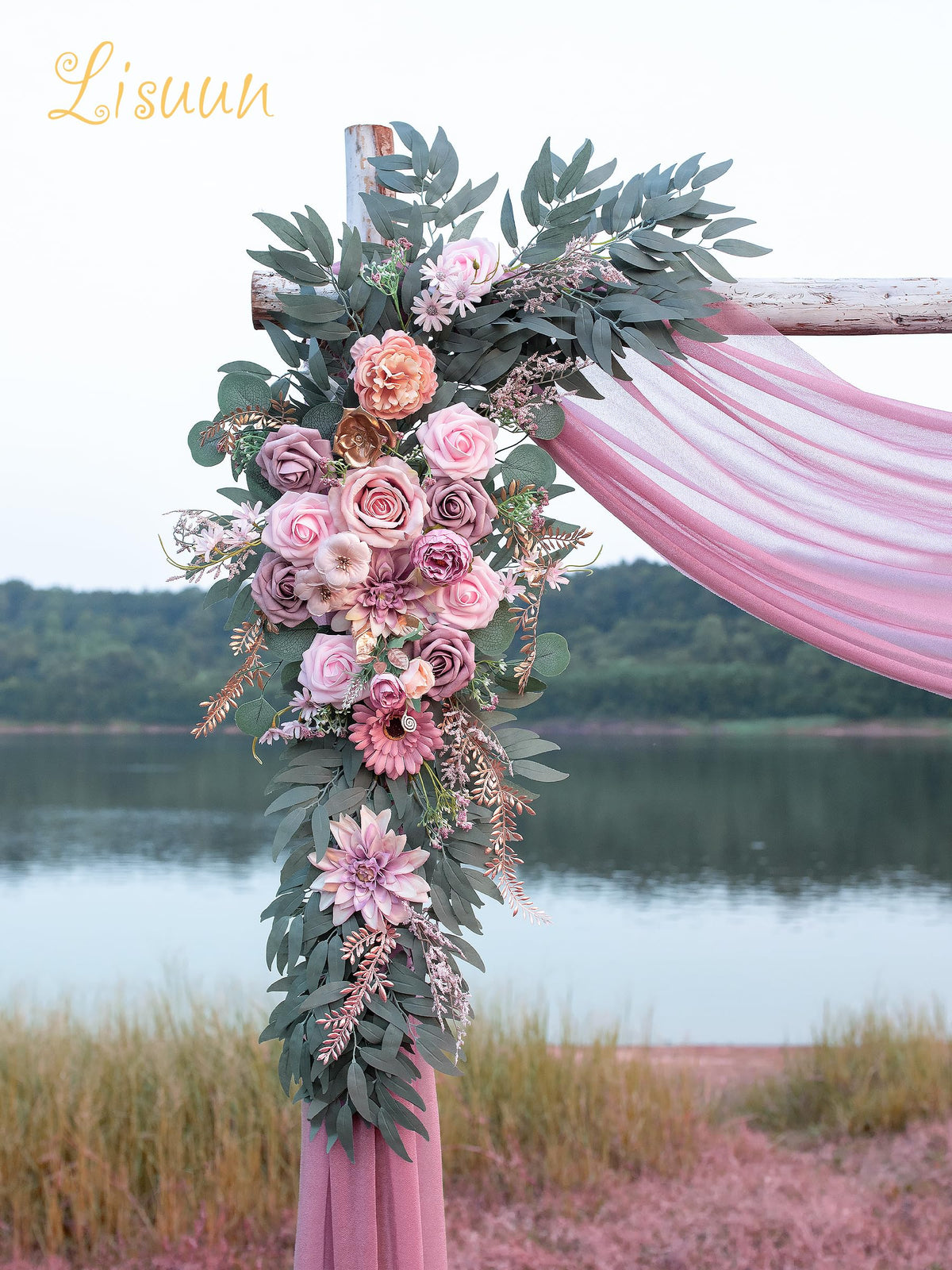 Lisuun Artificial Wedding Arch Flowers, 2 Large Floral Swags