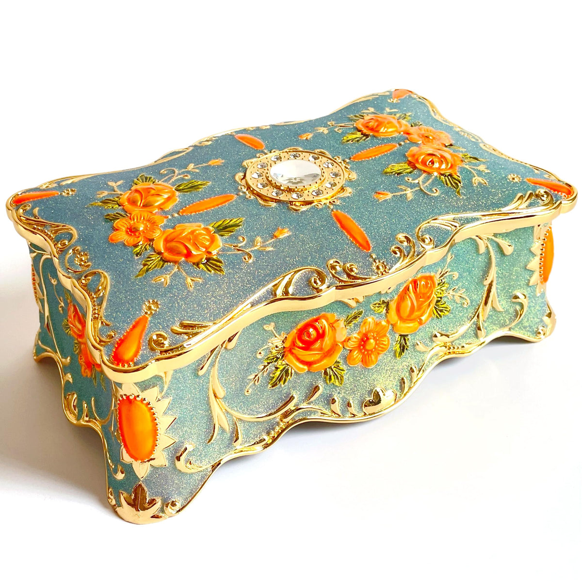 Truewon Spangle Vintage Rose Jewelry Chest Pastoral Metal Box