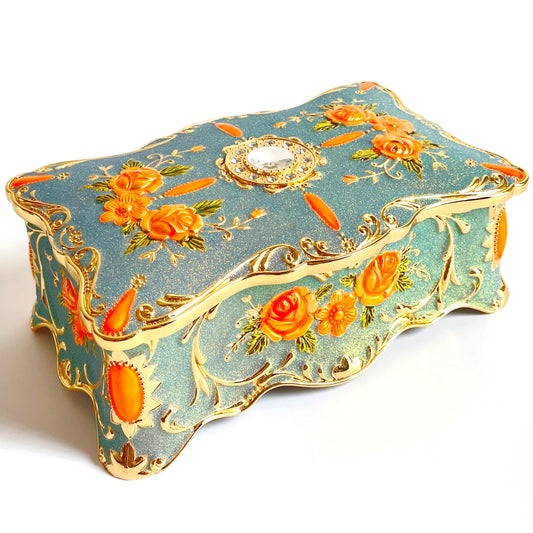 Truewon Spangle Vintage Rose Jewelry Chest Pastoral Metal Box
