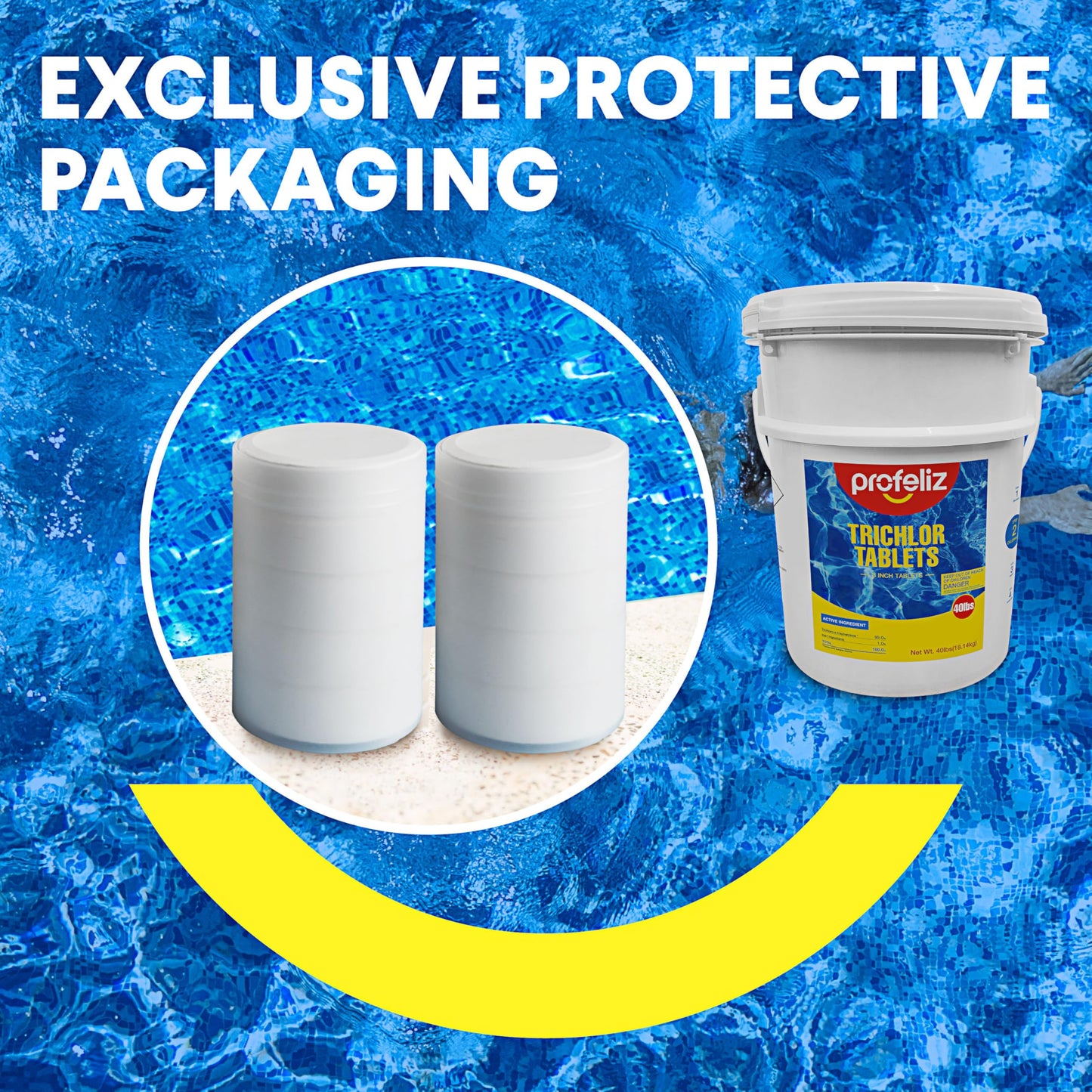 PROFELIZ Chlorine Tablets 3 Inch for Swimming Pools, Kills Bacteria and Stops Algae, Slow Dissolving,Exclusive Protective Packaging,Pool Chlorine Tablets,40lbs