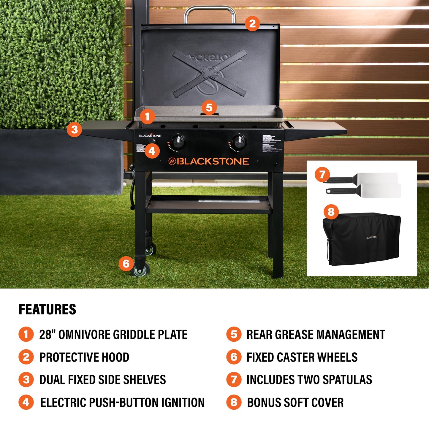 Blackstone 2450AZ 28" Omnivore Griddle with Hood Bundle
