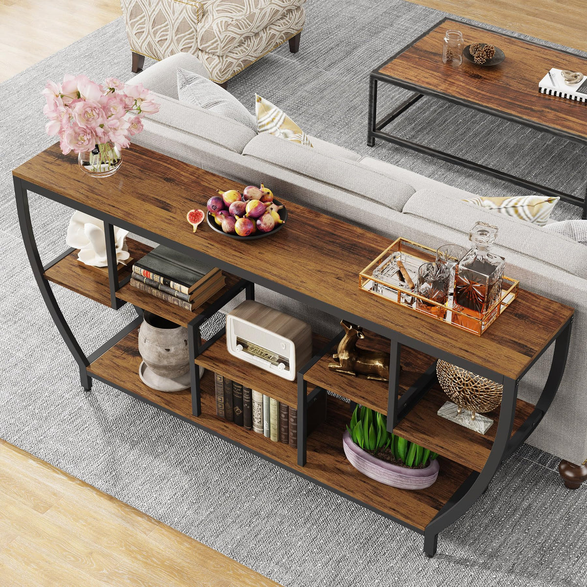 Tribesigns 70.9" Long Sofa Table with Shelves, Console Table with Storage