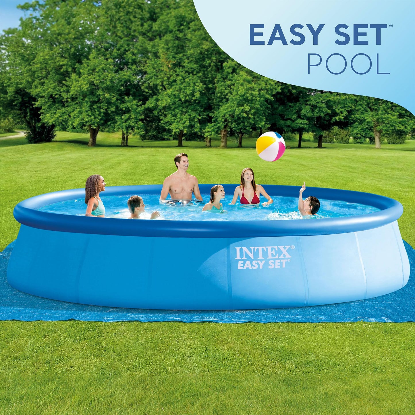 Intex Easy Set 18 Foot by 48 Inch Round Inflatable Above Ground Swimming Pool with Filter Pump, Ladder, Pool Cover, and 6 Pack Filter Cartridges, Blue