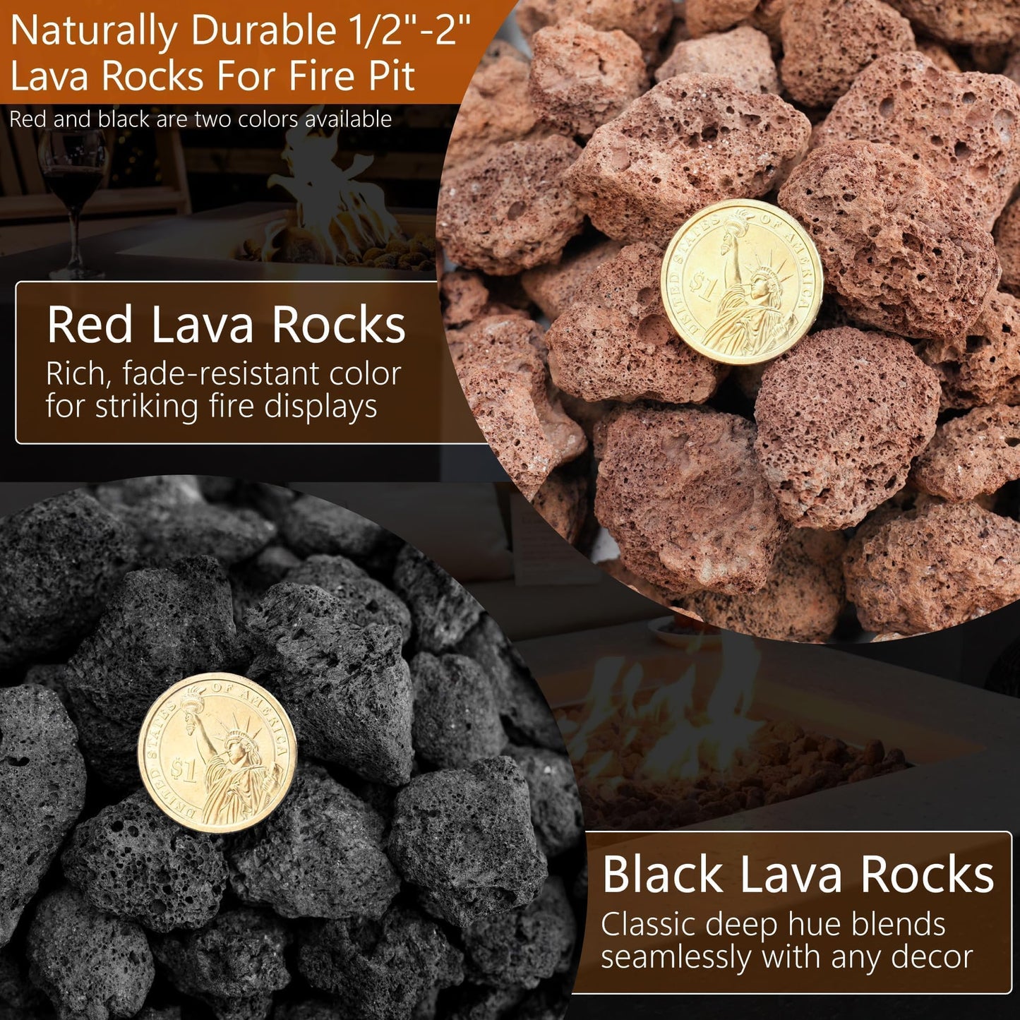 NUPICK 10lb Red Lava Rocks for Fire Pit, Volcanic Rock for Fireplace