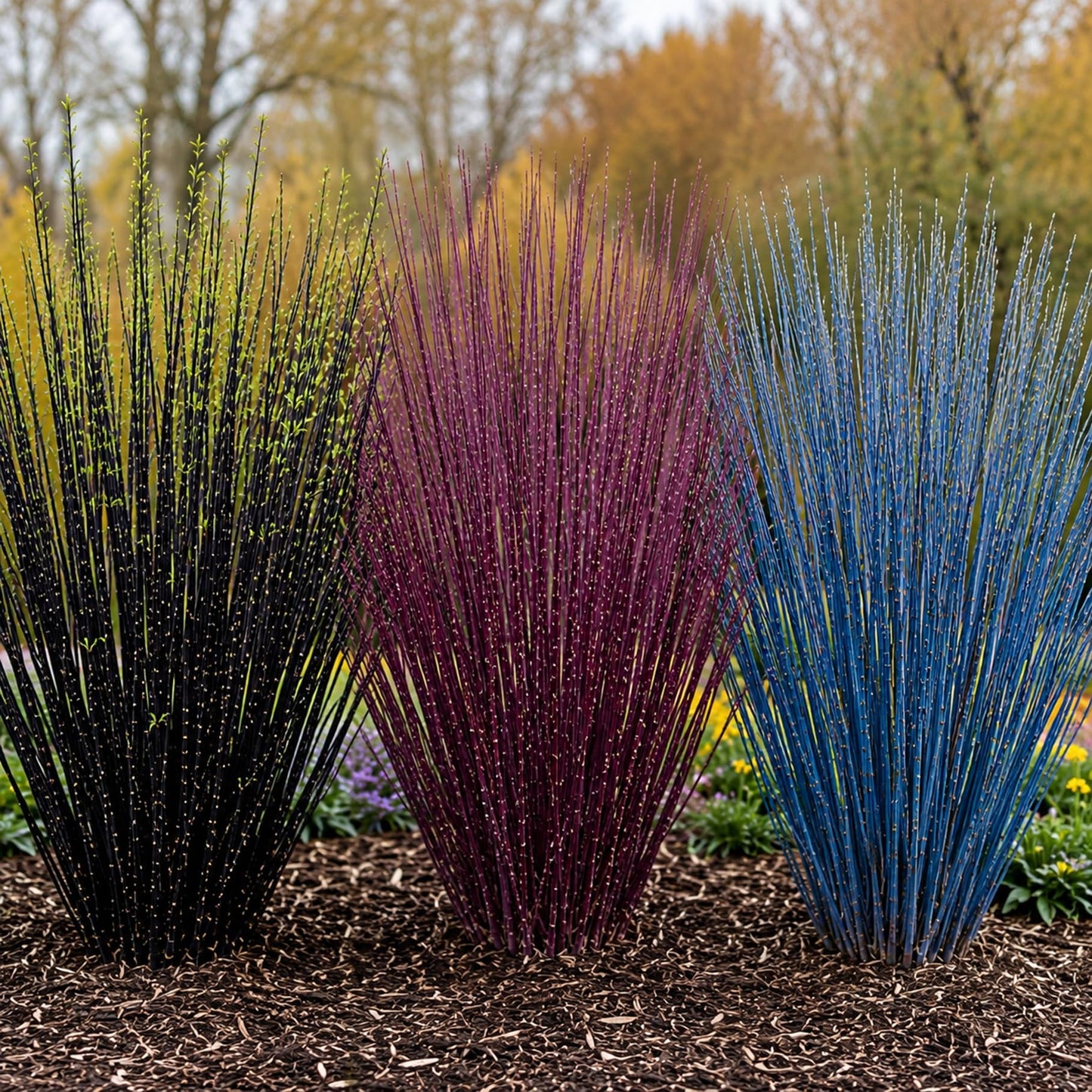 Colorful Willow Bush Cuttings Kit | 15 Live Cutting's for Planting | 5 Blackskin, 5 Purple Continental & 5 Blue Bark Willow Cuttings | Fast Growing Ornamental Shrubs for Landscaping & Privacy