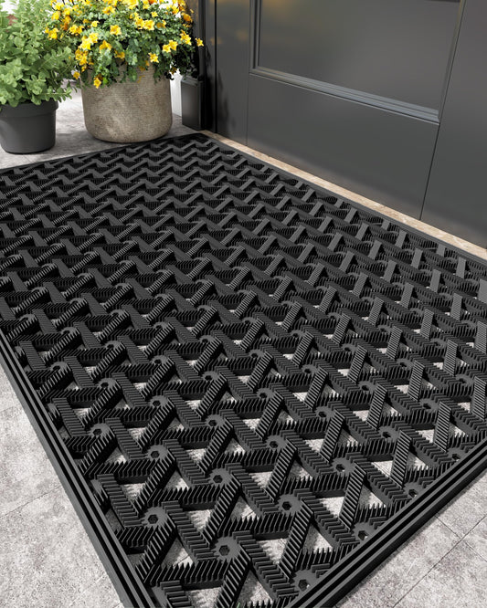 Color&Geometry Door Mat Outside Entrance with Drainage, Rubber Heavy Duty Dirt Trapper Waterproof Outdoor Welcome Mat, Outdoor Mats All Weather for Front Back Door Patio Entryway Entry, 19"X30" Black