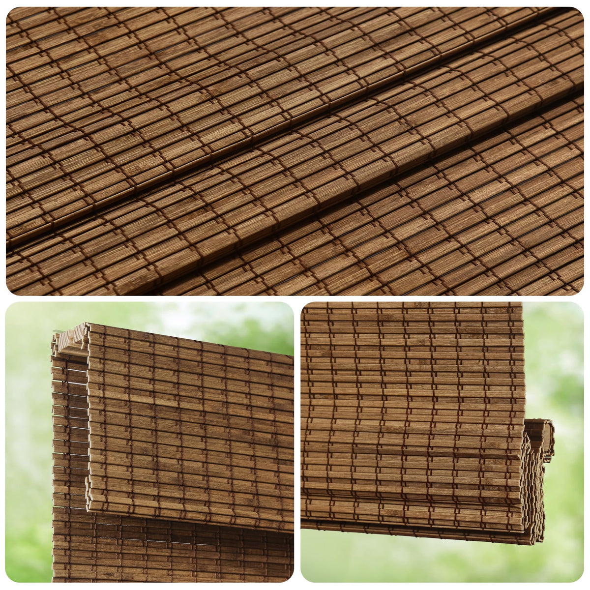 LazBlinds Cordless Bamboo Roman Shades, 34.5x48, Highfield Teak