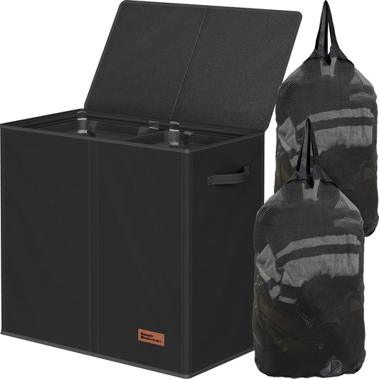 Simple Houseware Double Laundry Hamper with Lid & Removable Bags, Black
