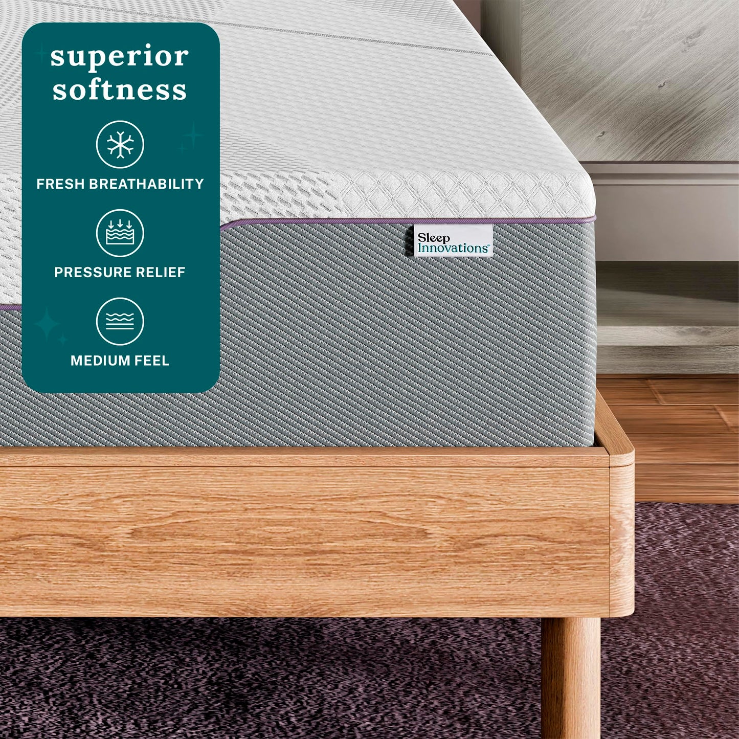 Sleep Innovations Shiloh 12 Inch Green Tea Memory Foam Mattress, Twin Size, Bed in a Box, Medium Feel