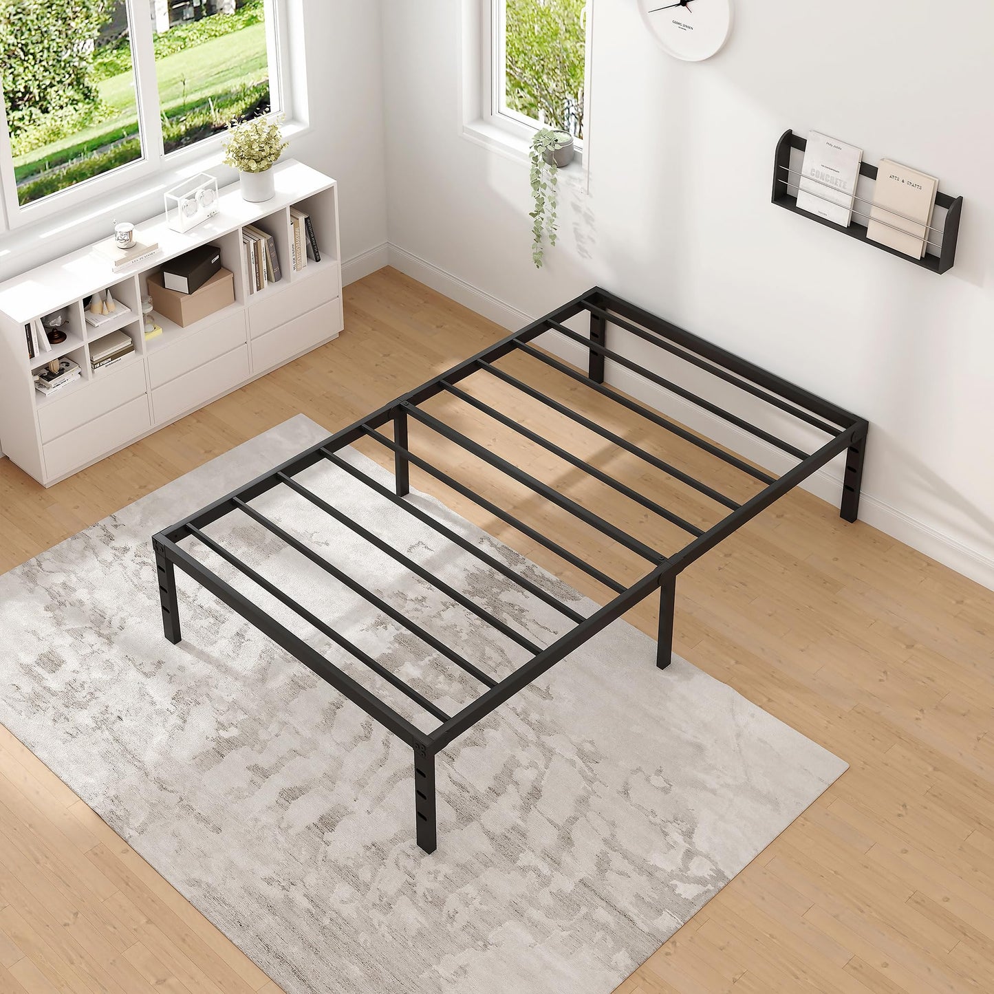 NEW JETO Metal Bed Frame,Twin Size Bed Frame with Storage Space,Heavy Duty Sturdy Mattress Foundation,Easy Assembly,No Box Spring Needed, Black,14 Inch,Twin