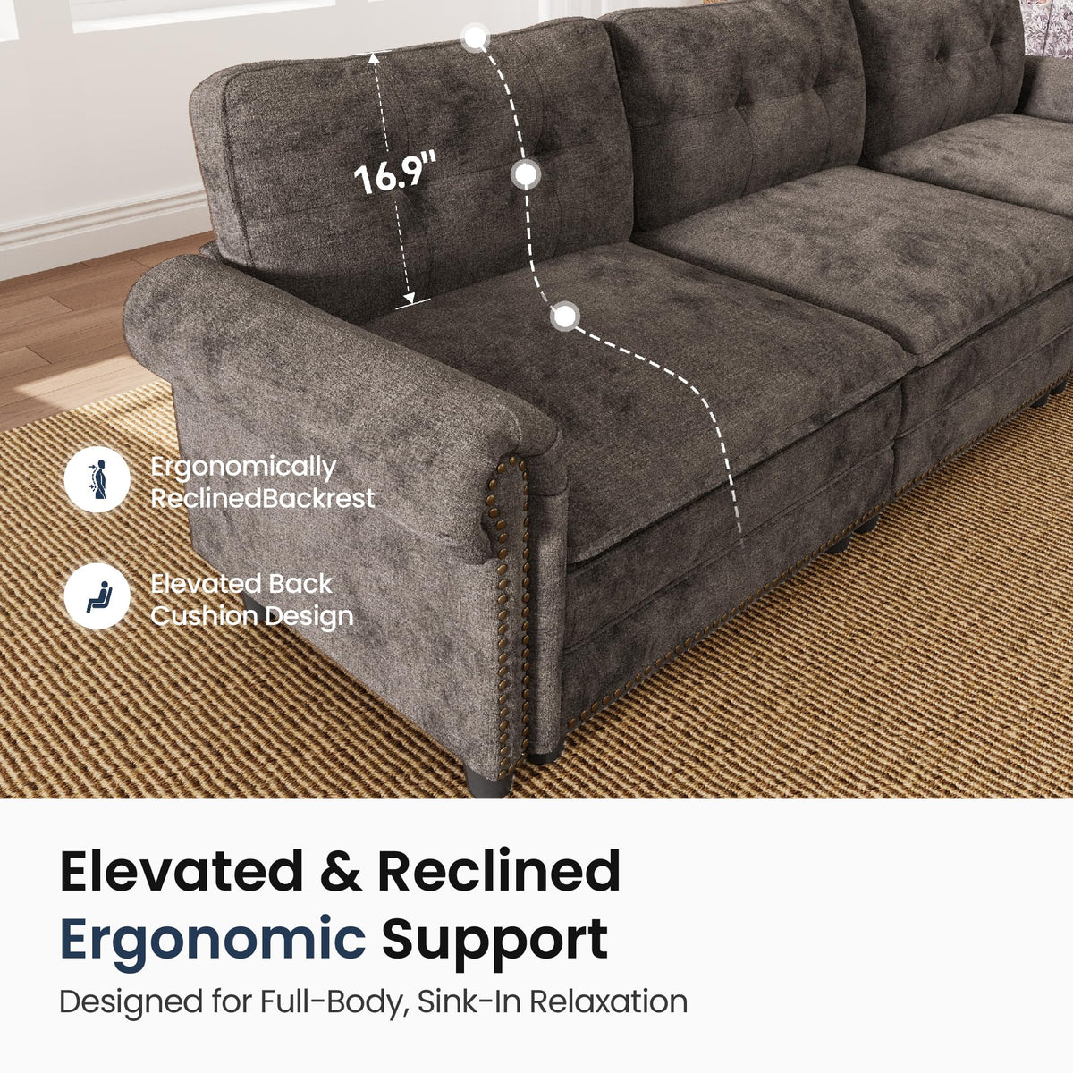 PHI VILLA Modular Sectional Sofa Set Living Room 3-Piece Extra Deep Seats
