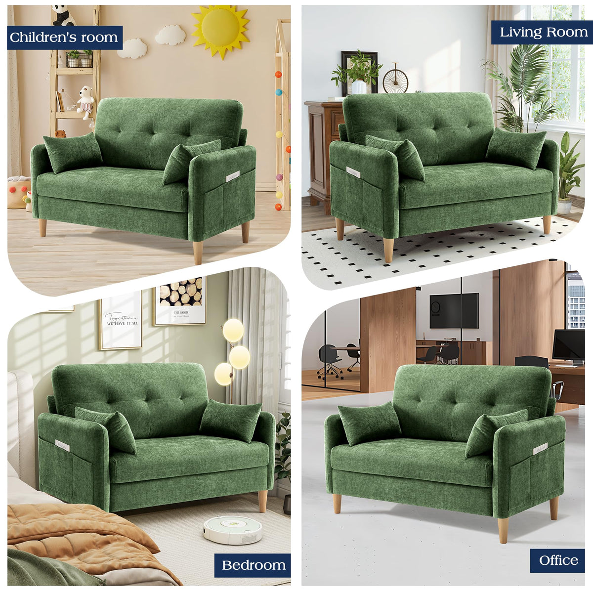 Hanherry Loveseat Sofa, 47” Small Couch for Living Room, Comfy Chenille Fabric Love Seat for Bedroom with Throw Pillow,Removable Cushion Cover,Couches for Small Space,Apartment,Dorm