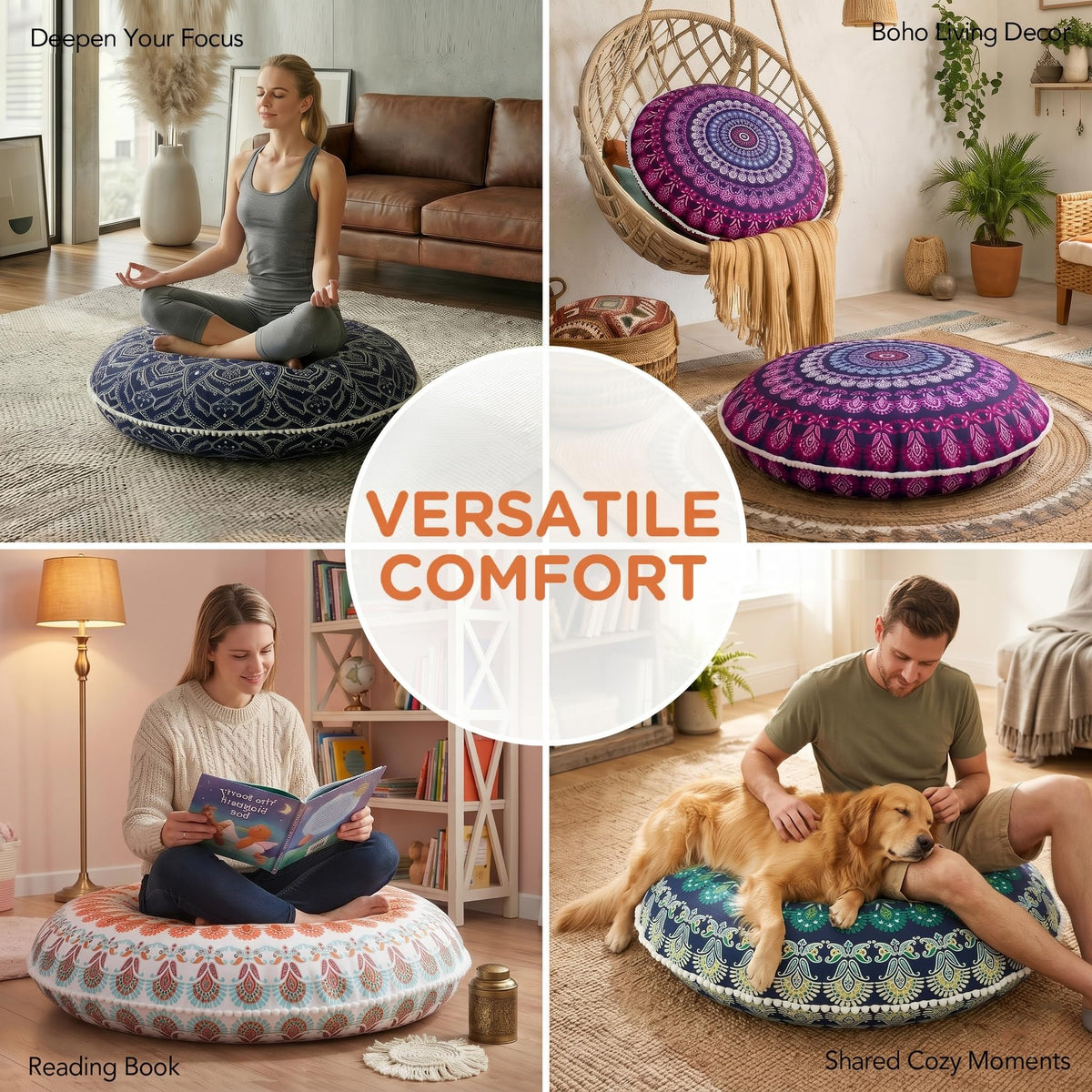 Codi Floor Pillows 2 Pack, Large Meditation Cushions for Adults, 32-inch