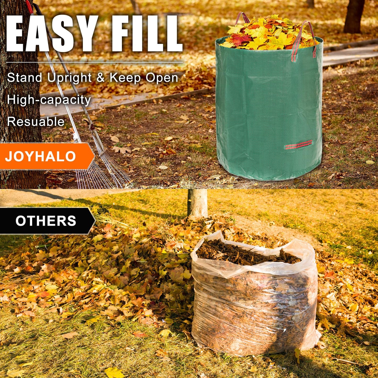 Joyhalo Reusable Yard Waste Bags - 72 Gallon, 6 Pack, Heavy Duty with Gardening Gloves & 4 Handles, Standable, Camping & Recycling