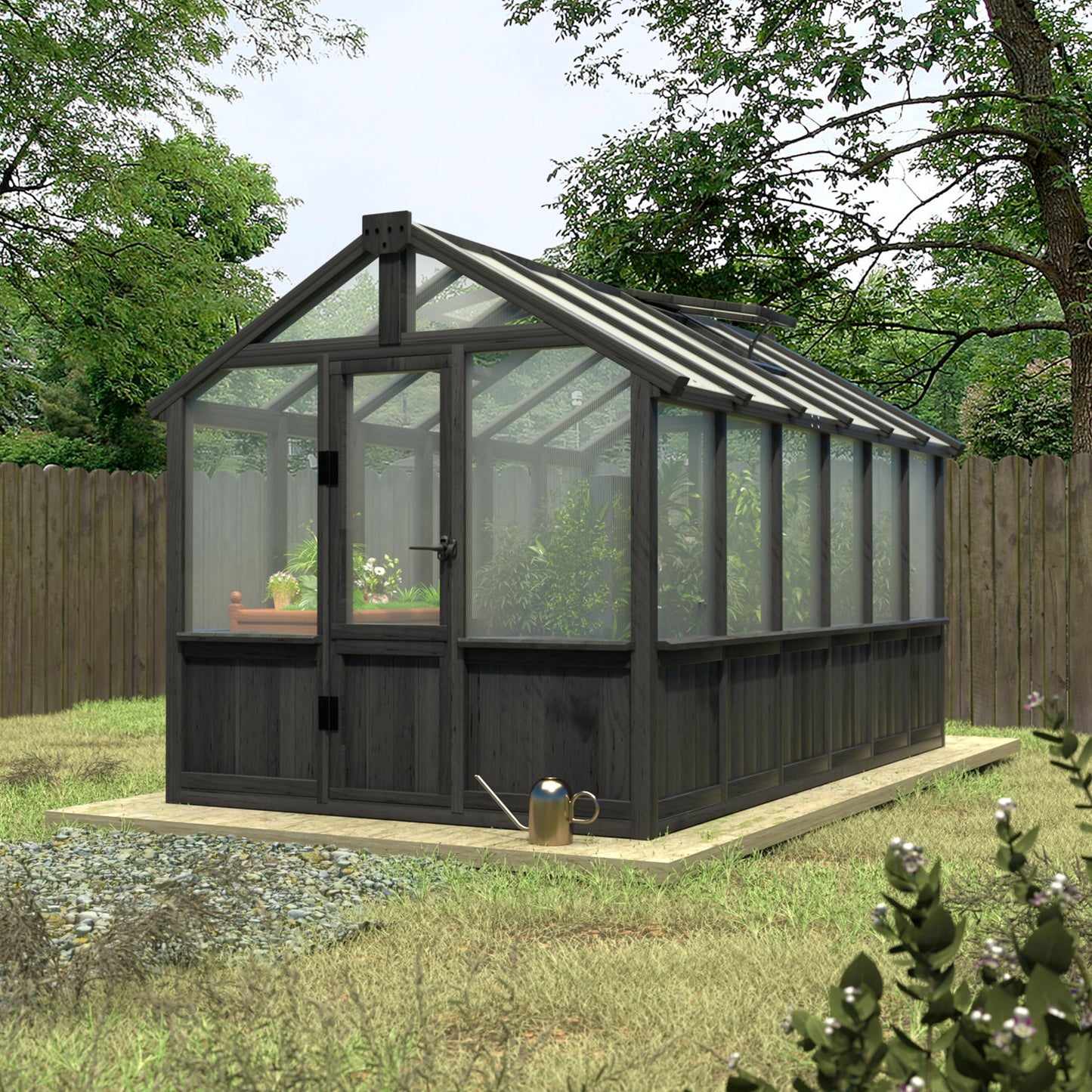 Yardenaler 6x12 FT Greenhouse Kit for Outdoor, Thickened Polycarbonate Panel Wooden Walk-in Green House with Lockable Door and Adjustable Roof Vent, Backyard Garden, Black