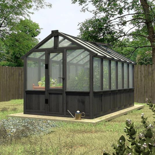 Yardenaler 6x12 FT Greenhouse Kit for Outdoor, Thickened Polycarbonate Panel Wooden Walk-in Green House with Lockable Door and Adjustable Roof Vent, Backyard Garden, Black