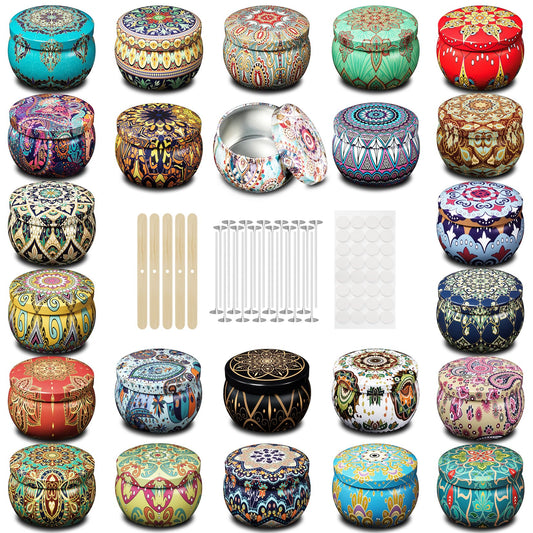MeiGlow Empty Candle Tins for Making Candles, 24 Pack 5.4 oz with Lids, Cotton Wicks, Wick Stickers and Holders