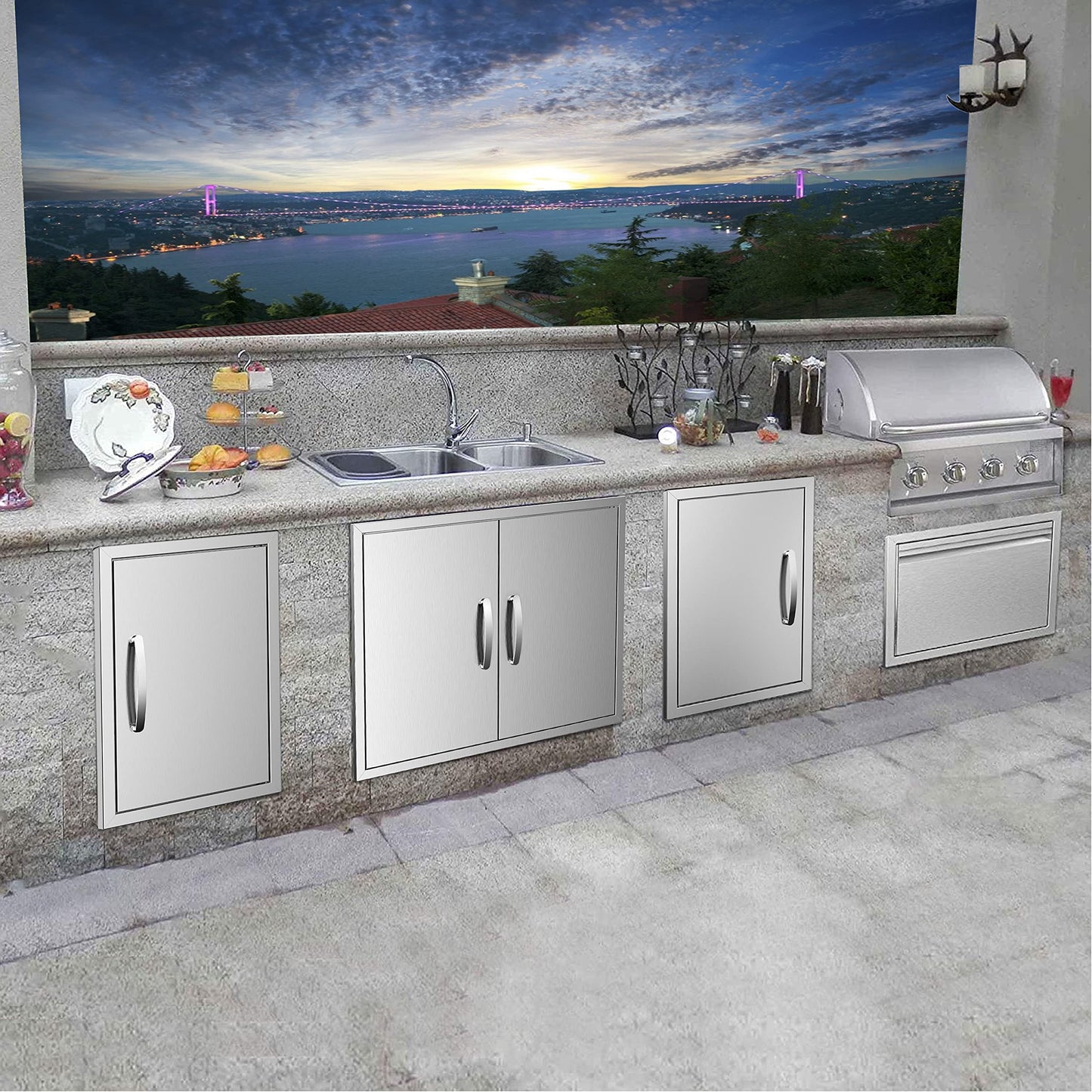 Outdoor Kitchen Doors 30W x 23H Inch, Double BBQ Access Doors 304 Stainless Steel for Outdoor Kitchen Cabinet Grill Station or BBQ Island