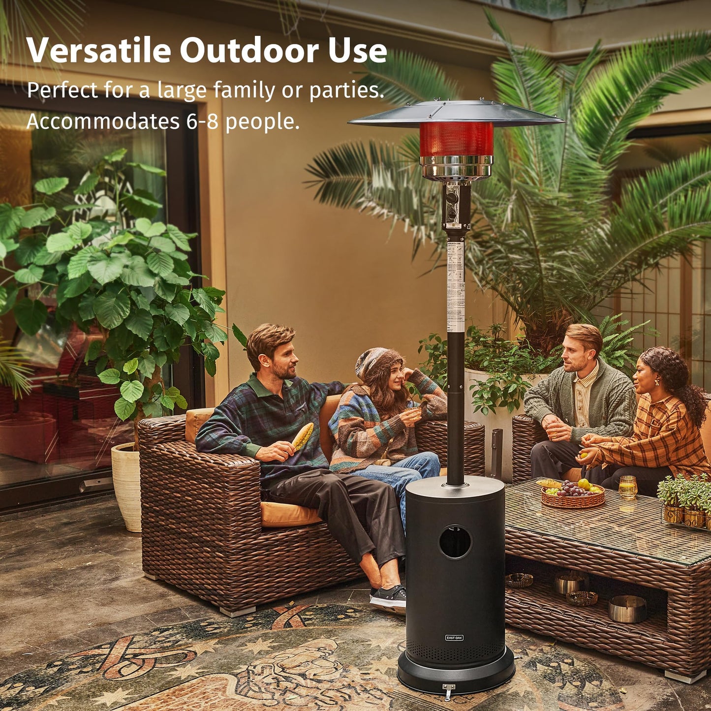 EAST OAK 50,000 BTU Patio Heater for Outdoor Use with Round Table Design, Double-Layer Stainless Steel Burner, Wheels, Triple Protection System, Outdoor Heater for Home and Residential, Black