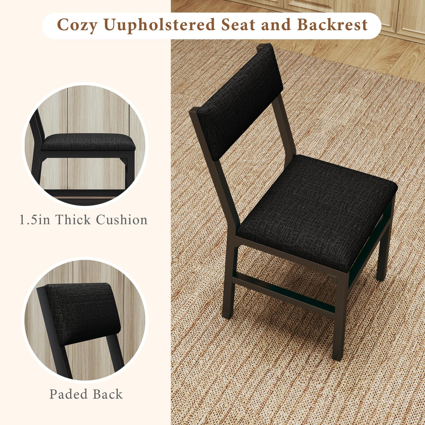 7-Piece Dining Table Set for 4-6, Extendable Kitchen Table Cushion Chairs Set of 6 with 6 Chairs, Rectangle Dining Table with Metal Frame & MDF Board, Folding for Small Apartment Saving Space, Rustic