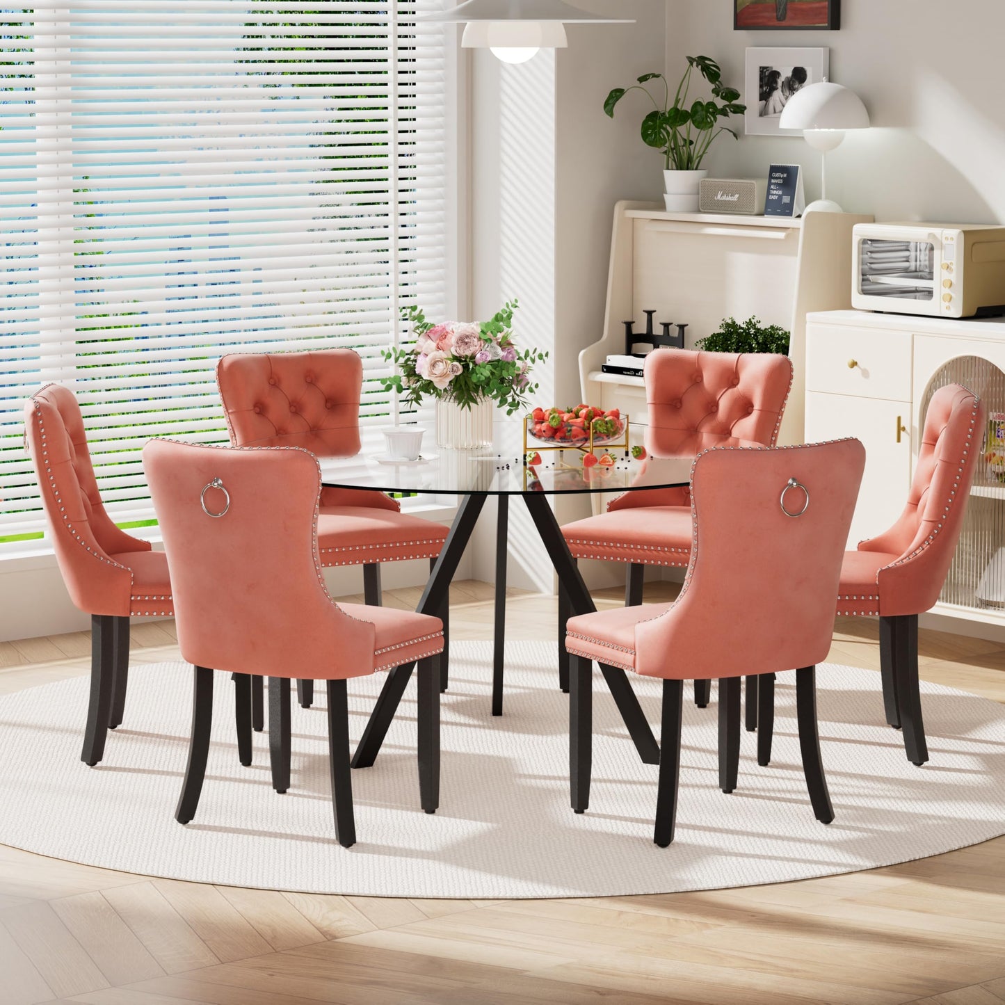 SIZOTA Round Dining Table for 4, 47" Modern Glass Dining Table, Leisure Coffee Table, Kitchen Circle Dinner Table, Saving Space(Black)