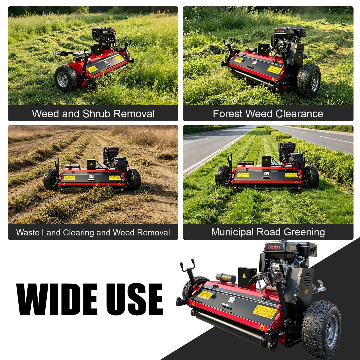 GIYI 47.24" Tow-Behind ATV Offset Flail Mower, 15HP 420cc E-Start Gas Engine Powered, All Terrain Weed Whacker Brush Cutter for Garden, Hillside, Farm, Orchard & Heavy Grass