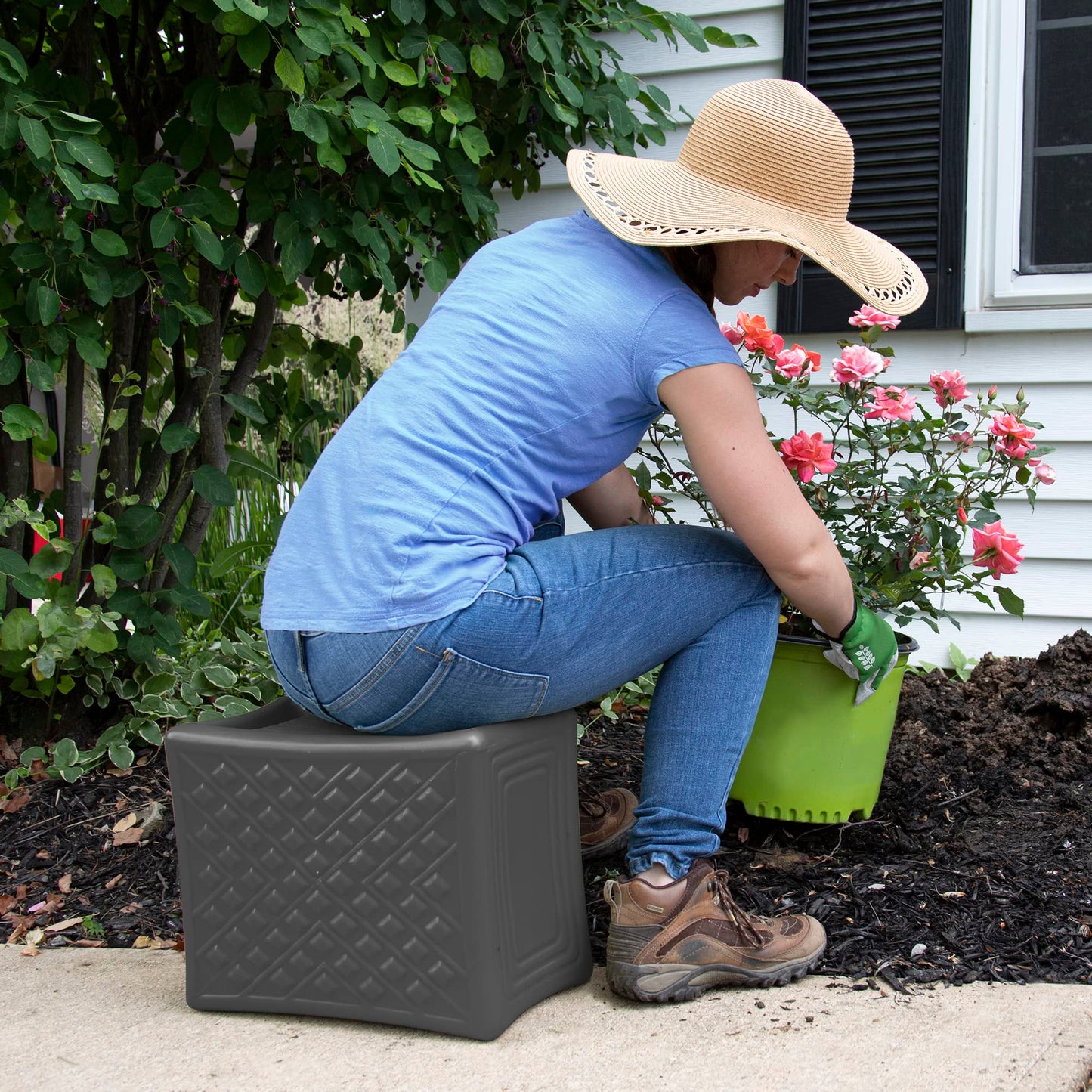 Simplay3 Handy Home 3-Level Heavy Duty Work/Garden Seat - 12" x 15" x 9" - Gray, Made in USA