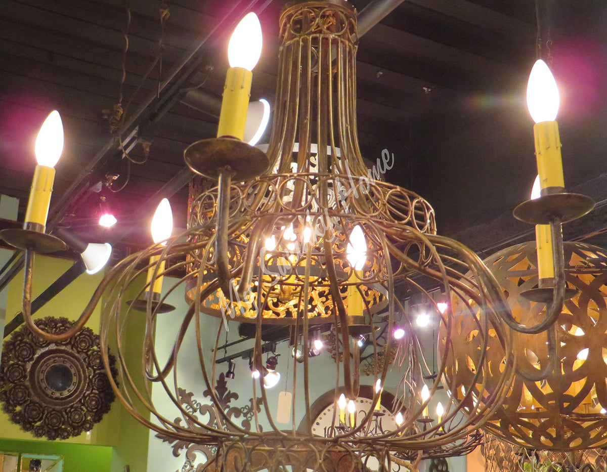 MY SWANKY HOME Bronze Iron French Basket Candle Chandelier | Romantic Country Cottage Globe