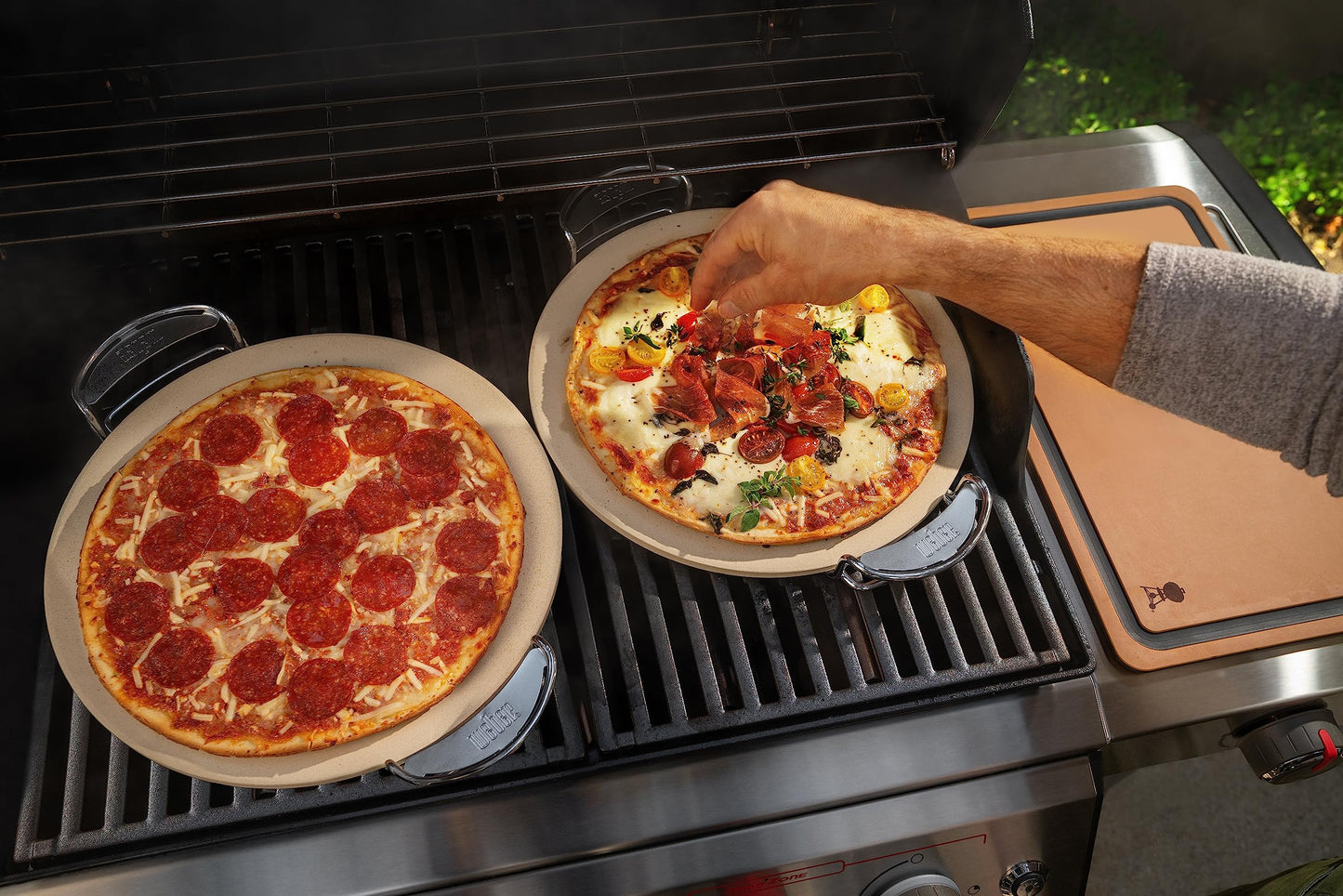 Weber Gourmet BBQ System Pizza Stone with Carry Rack, 16.7" – Cordierite Stone for Crispy Pizza on Weber Grills - Grill Accessories