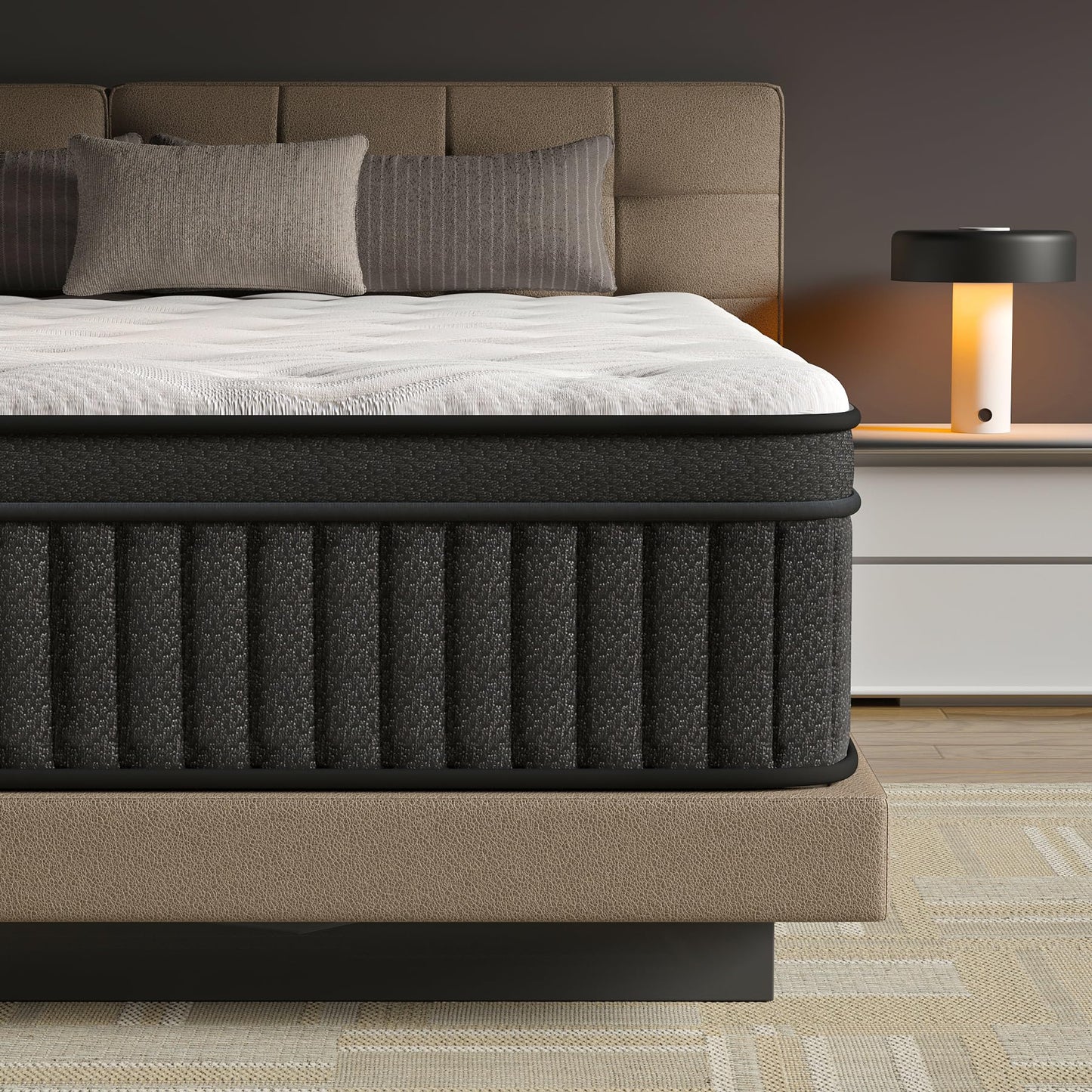 CRYREINA King Size Mattress, 14 Inch King Mattress Hybrid in Box, Individual Pocket Springs, Medium Firm, Breathable and Comfort