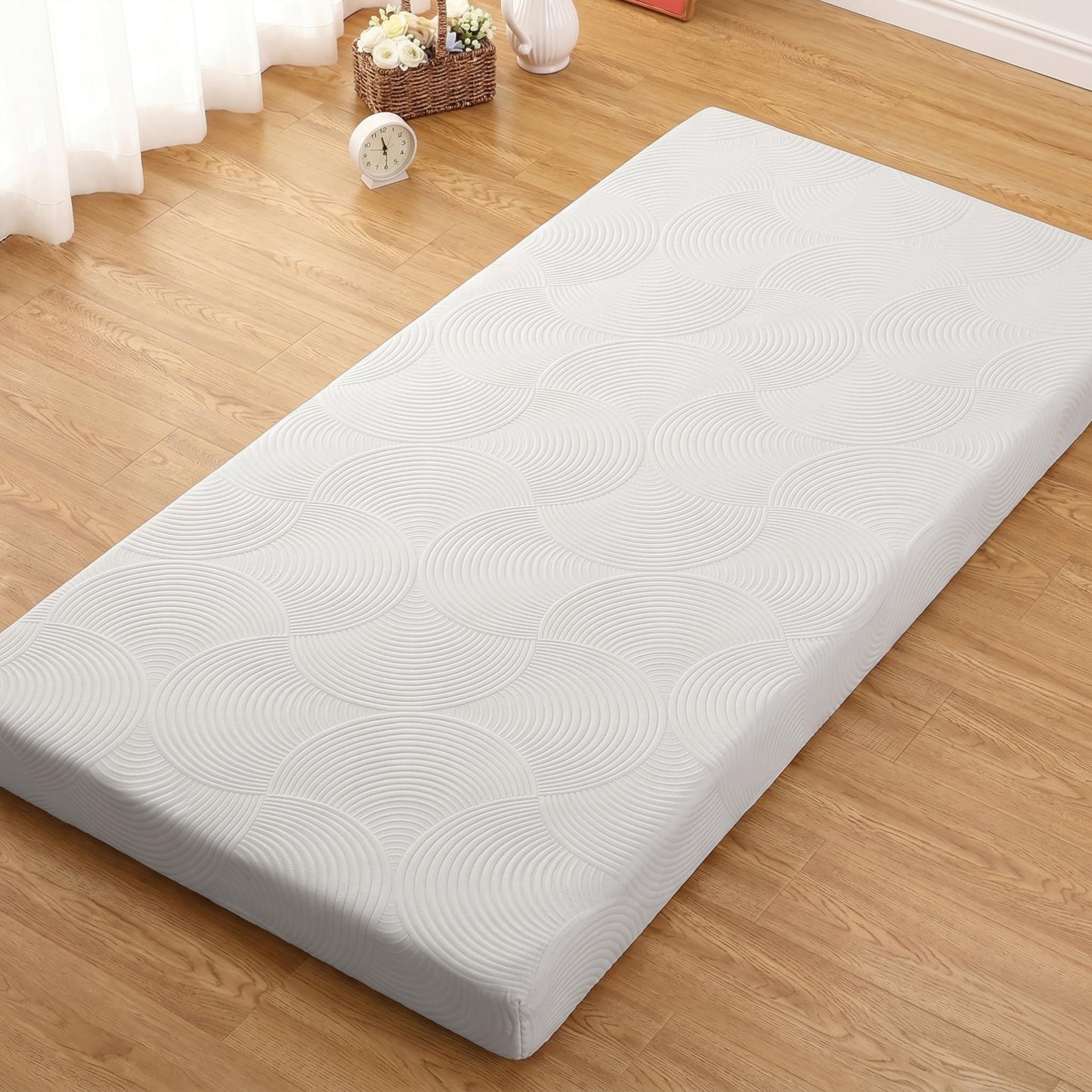 Castage Japanese Floor Mattress, 3.5" Thicken Futon Mattress Tatami Mat with Non-Slip Bottom,Removable Washable Cover,Foldable Mattress Tatami Mat Sleeping Pad，White Geometric，Twin（80‘’x36‘’）