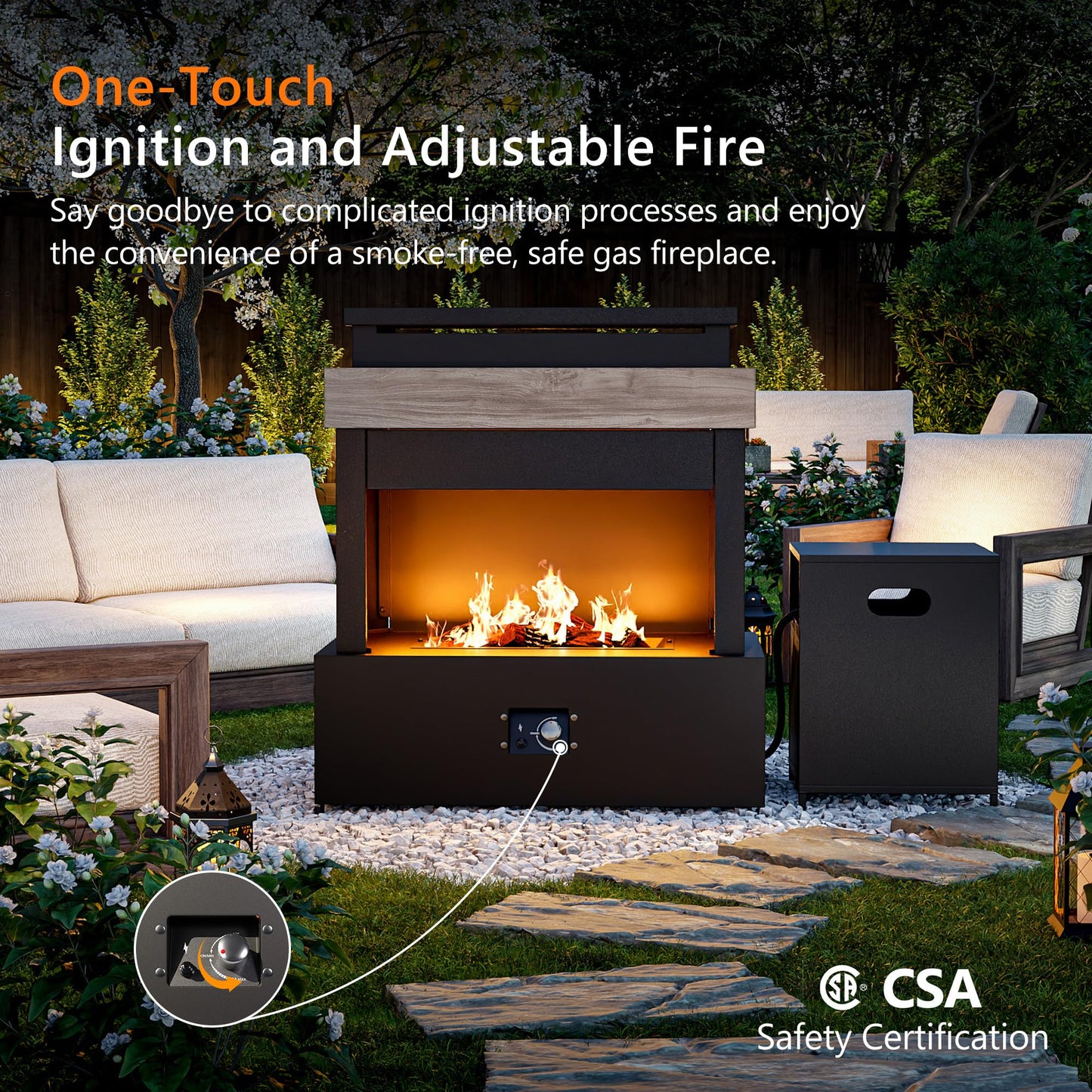 MaxMulti Outdoor Propane Fireplace w Tank Table, 50,000 BTU Gas Fire Pit with Ceramic Logs, Rain Cover, 35 Inch Steel Metal Smokeless Fireplace for Patio, Deck, CSA Certified (35 x 40 Inch)