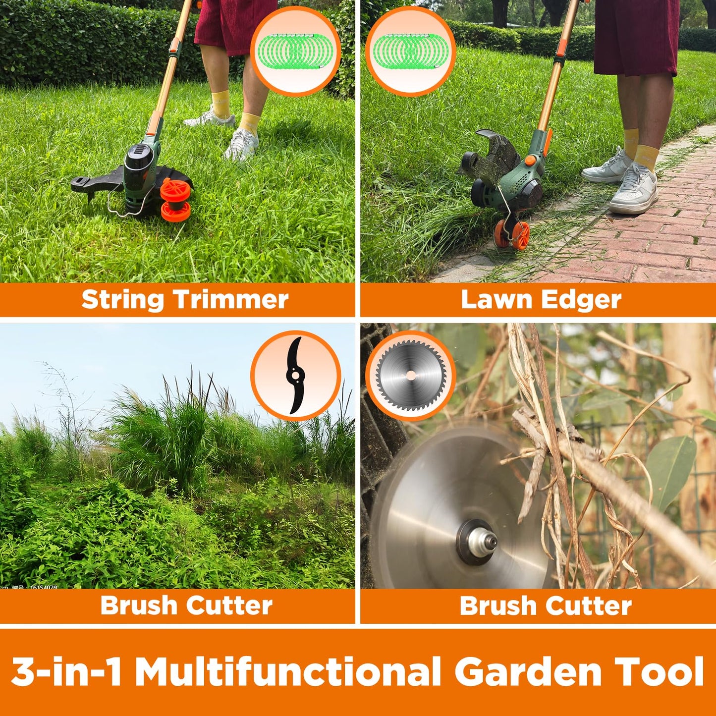 WeGofly 12" Electric Weed Wacker, 3 in 1 Cordless String Trimmer/Lawn Edger/Brush Cutter with Steel Gears, 2×21V 5.0Ah Batteries & Charger, 5.2 LBS Lightweight Grass Trimmer for Yard Garden